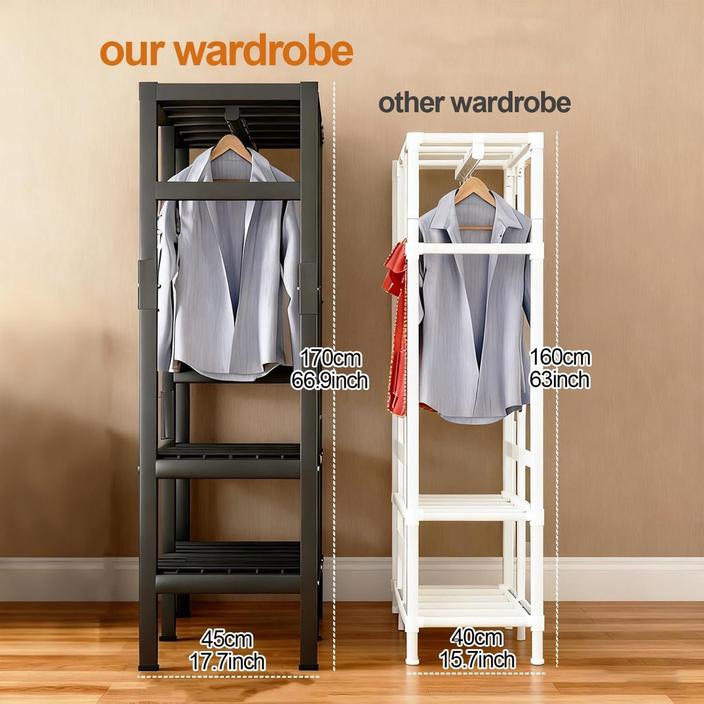 Heavy Duty Clothes Rack, Metal Garment Rack Closet For Bedroom, Foldable Wardrobe Closet Covered, Freestanding Closet For Bedroom For Hanging Clothes(B,130cm/51.2in)