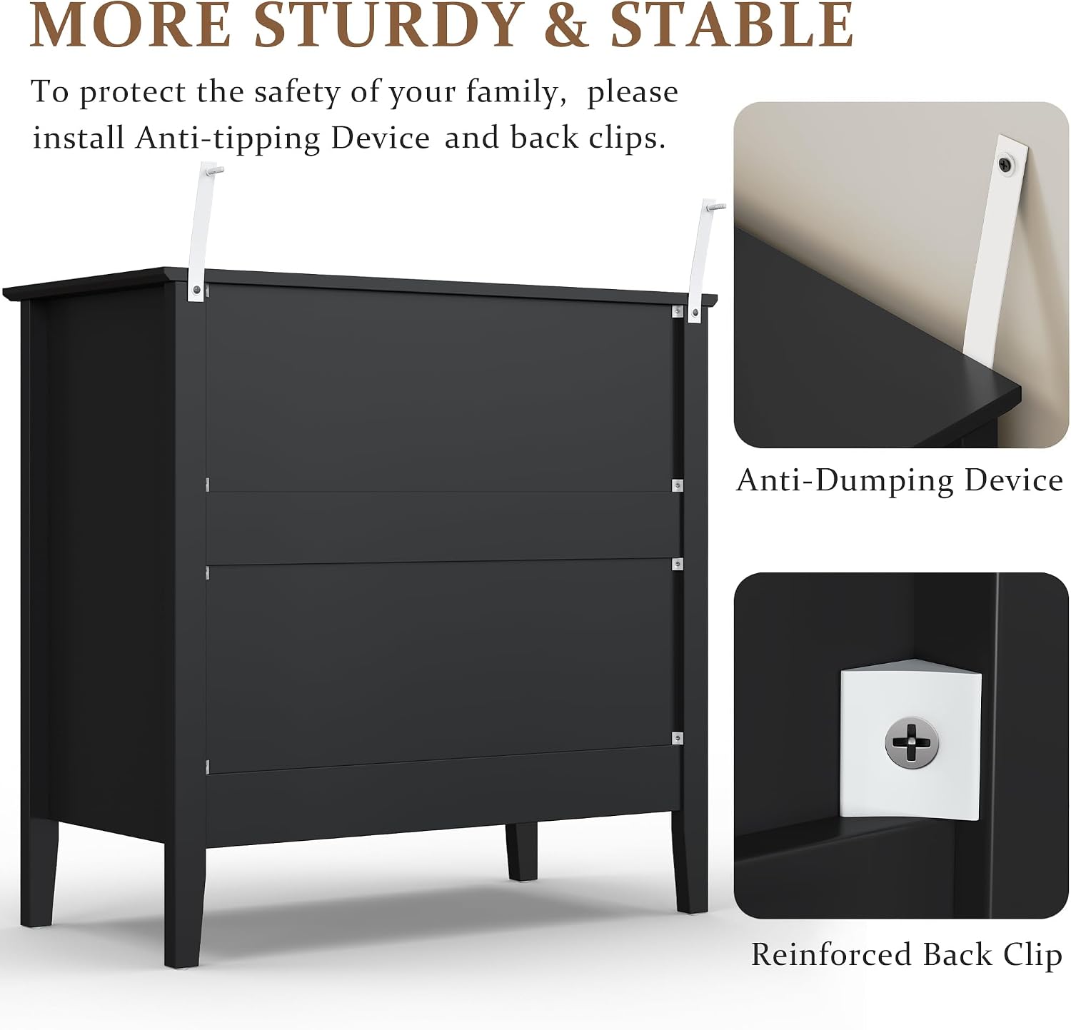 RoyalCraft 32' Large Nightstand Set of 2, Fluted Painted Bedside Table with 3 Spacious Drawers, Modern Tall End Table for Bedroom, Black