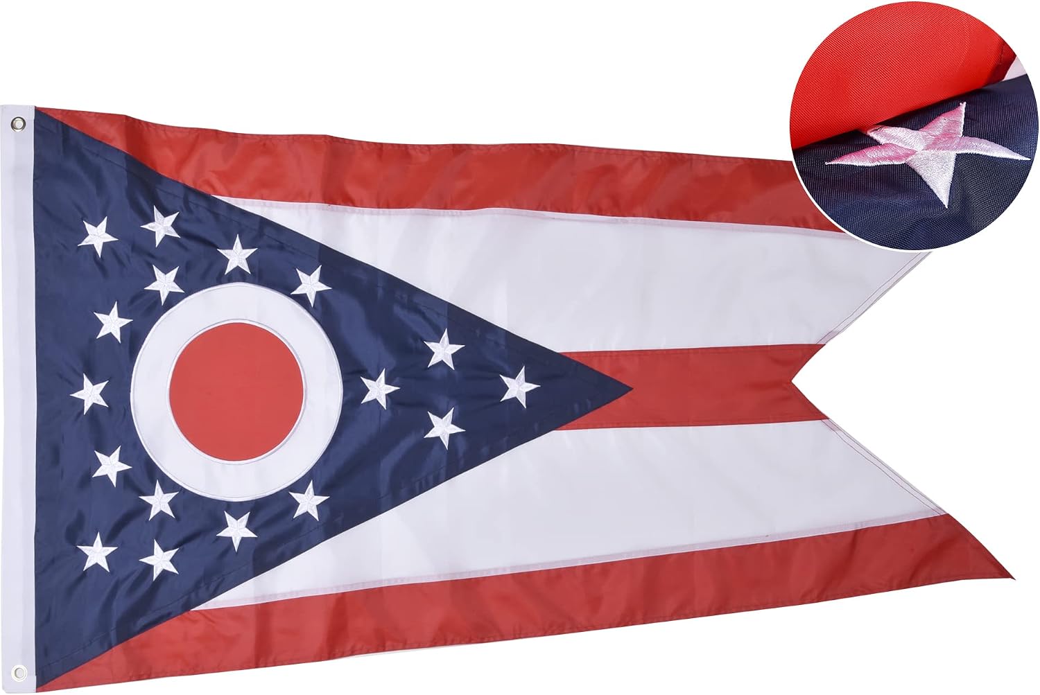 Ohio State Flag 6x10 Ft, Deluxe Embroidered Premium Polyester Durable OH Outside Flag, Indoor/Outdoor with Sewn Stripes and Brass Grommets