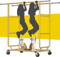 Raybee Clothes Rack Load 650LBS Heavy Duty Clothing Rack, Collapsible Clothes Racks for Hanging Clothes with Adjustable Height & Double Rods, Commercial Garment Rack with Wheels, Easy Assembly, Gold