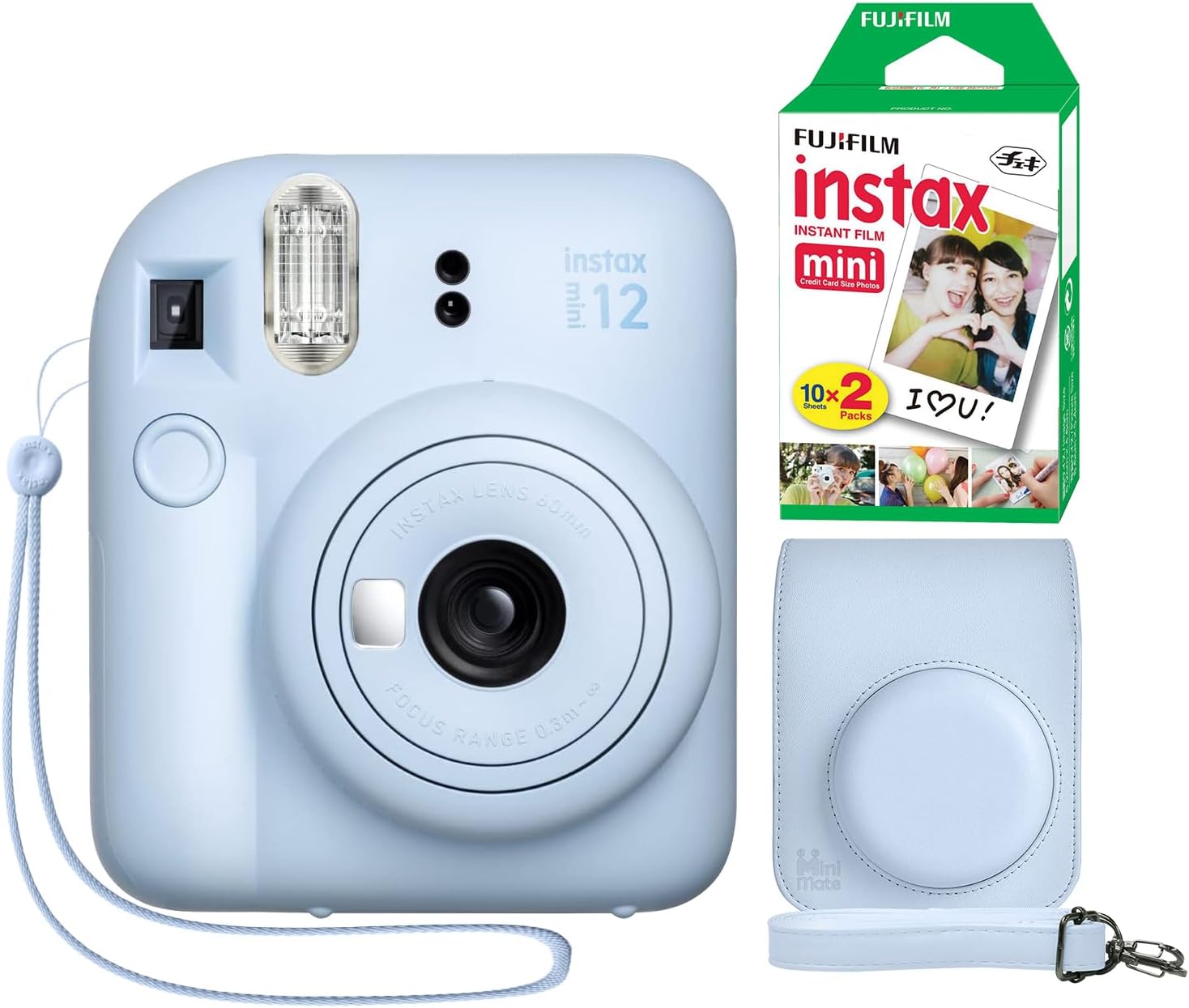 Fujifilm Instax Mini 12 Instant Camera + Minimate Custom Case + Fuji Instax Film 20 Sheets Twin Pack (Pastel Blue)