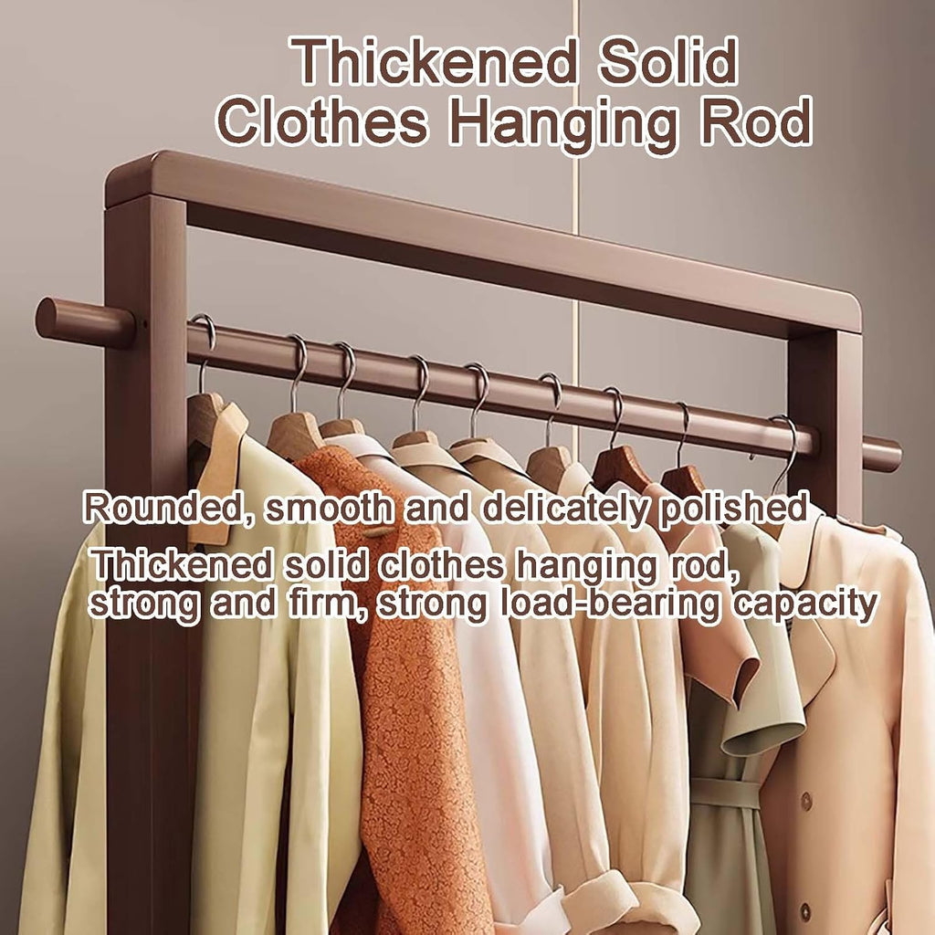 Clothes Rack, Bamboo Floor-standing Bedroom Coat Rack,Rack Heavy Duty Garment Racks For Hanging Clothes,Shoe Clothing Storage Organizer Shelves, 63 in Height(Brown,85CM/33.5IN)