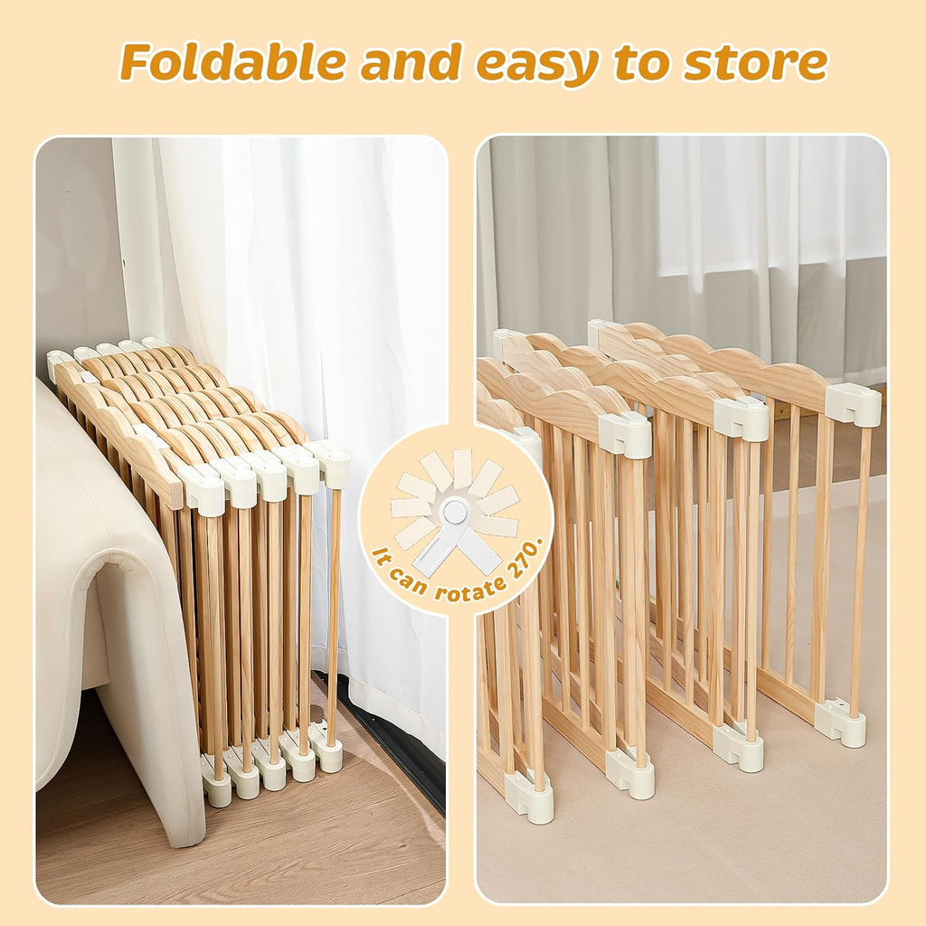 Natural Wood Baby Playpen for Babies and Toddlers Portable Infant Play pens for Kids Extra Large Toddler Wood Fence Play Area with Child Proof Lock 69x69x24Inch
