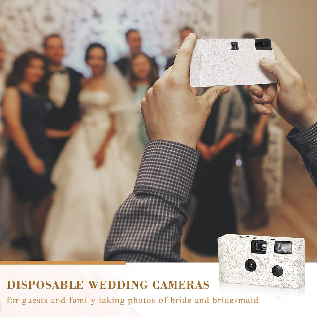 Zhengmy 10 Pack Disposable Camera Bulk for Wedding, 35mm Single Use Camera Bulk with Flash One Time for Gathering Wedding Travel(Gold Rose,Retro Color Film)