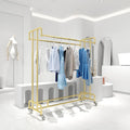 Industrial Pipe Clothing Store Heavy Duty Garment Racks with Wheel,Floor-Standing Garment Display Stand Double Rail Retail Clothing Rack,Commercial Metal Garment Rack for Hanging Clothes (Gold L100*