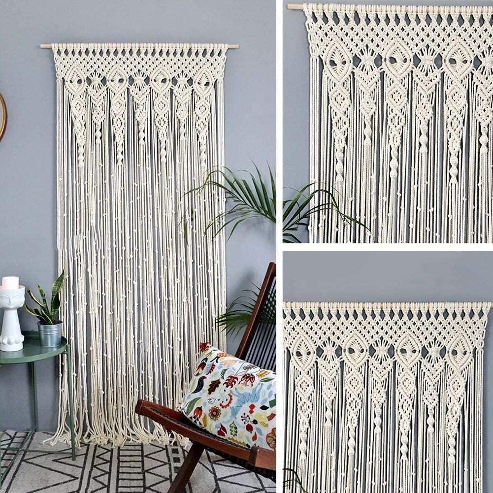 Modern Wall Decor Woven,Wall Hanging Art Tapestry, Macrame Wall Hanging Curtain Bohemian Cotton Handmade Home Decor Beaded Wall Art for Home