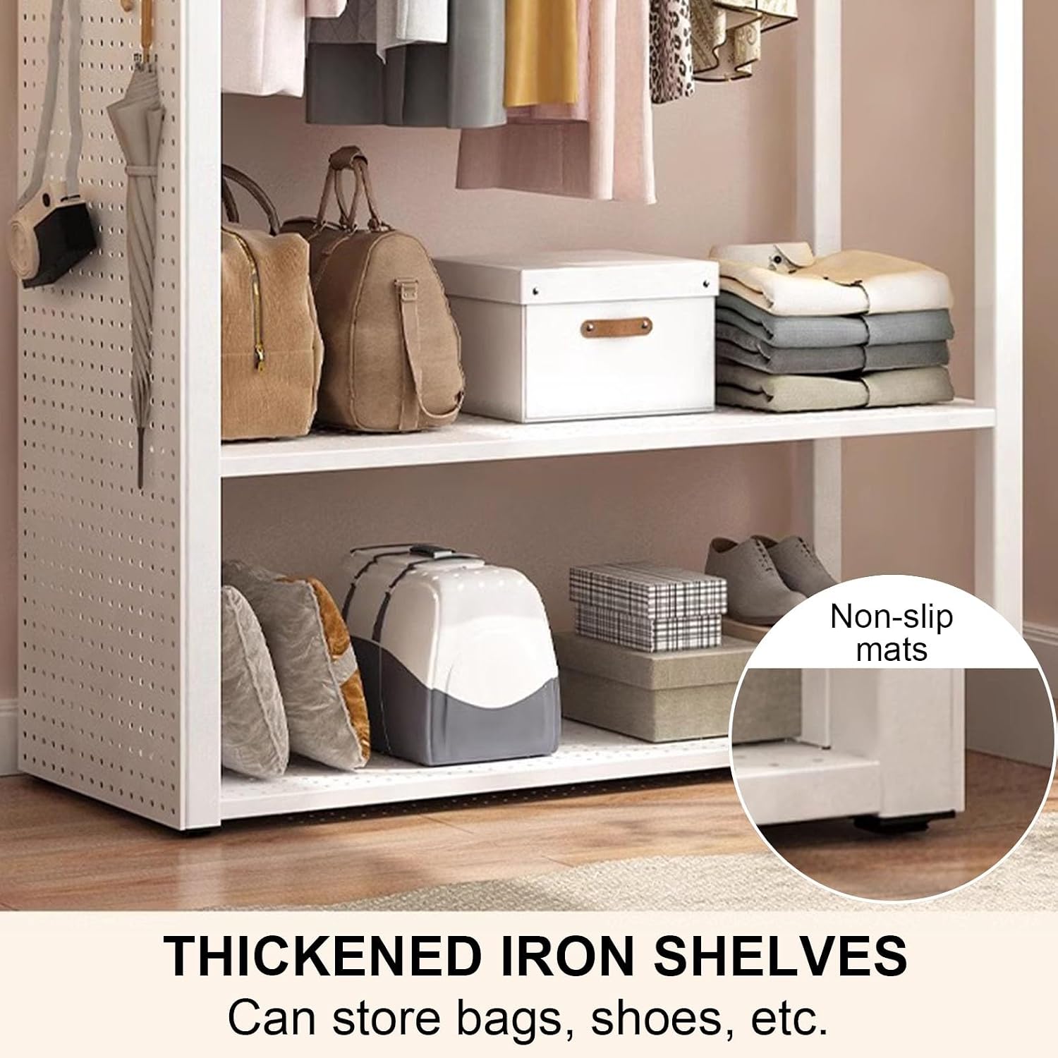 Heavy Duty Clothing Rack, Metal Freestanding Closet for Hanging Clothes, Easy to Assemble Wardrobe with Curtain for Bedroom and Dormitory