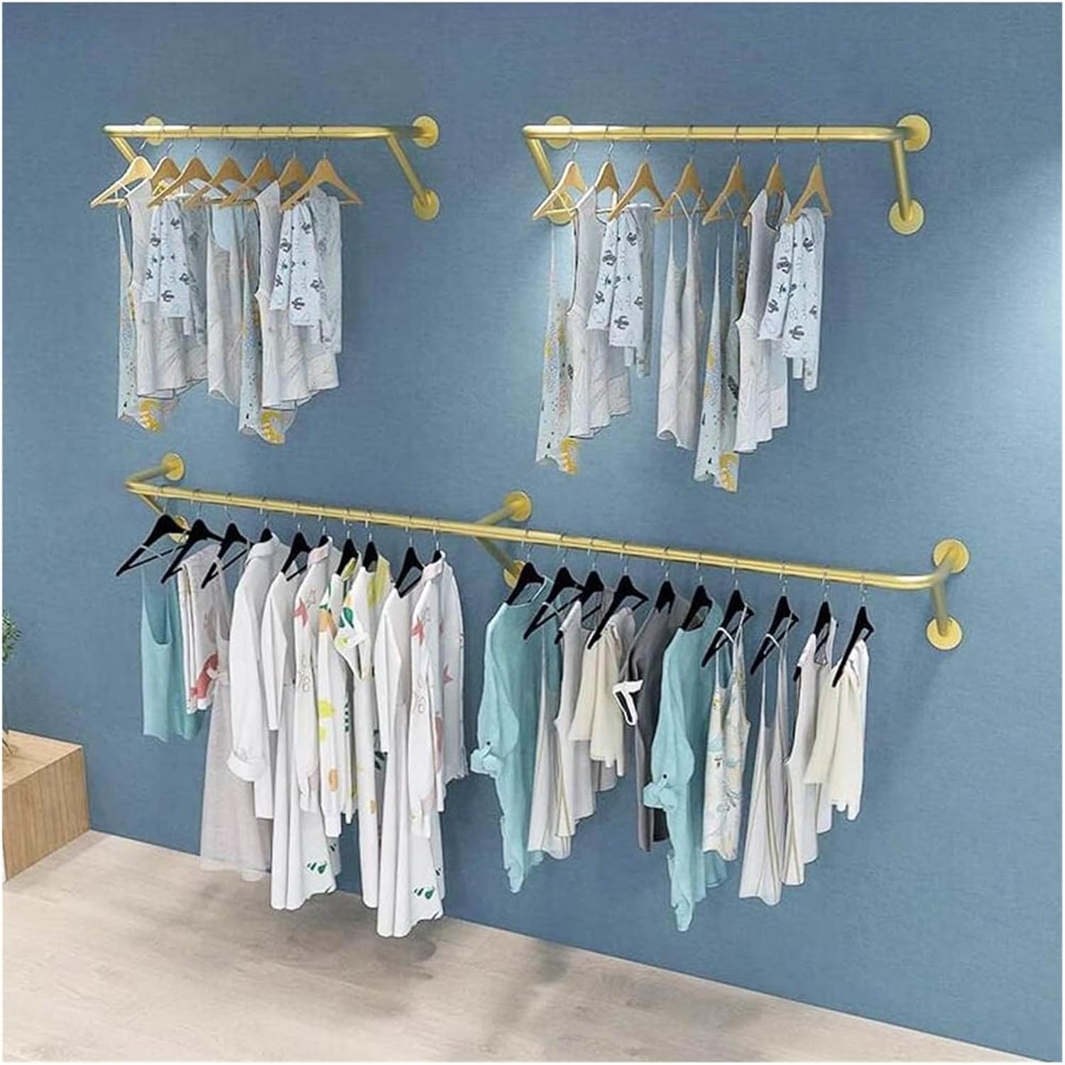 Clothes Rail Garment Rack Clothing Rack Wall Mounted Sets of 3, Wall Clothing Rack Garment Rack for Hanging Clothes Coats Laundry Room Organizer Storage Hanger Shelf Sp, Gold - 3 pieces-80CM