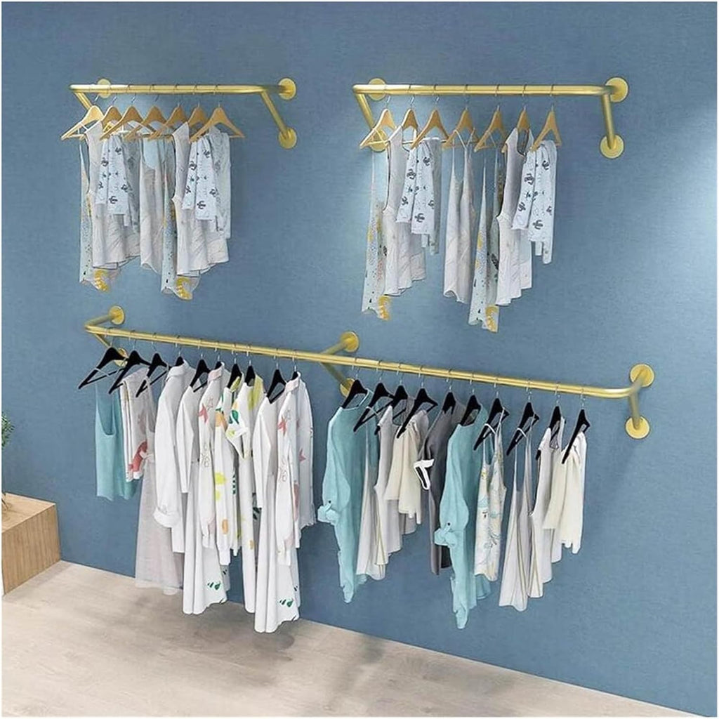 Clothes Rail Garment Rack Clothing Rack Wall Mounted Sets of 3, Wall Clothing Rack Garment Rack for Hanging Clothes Coats Laundry Room Organizer Storage Hanger Shelf Sp, Gold - 3 pieces-120CM