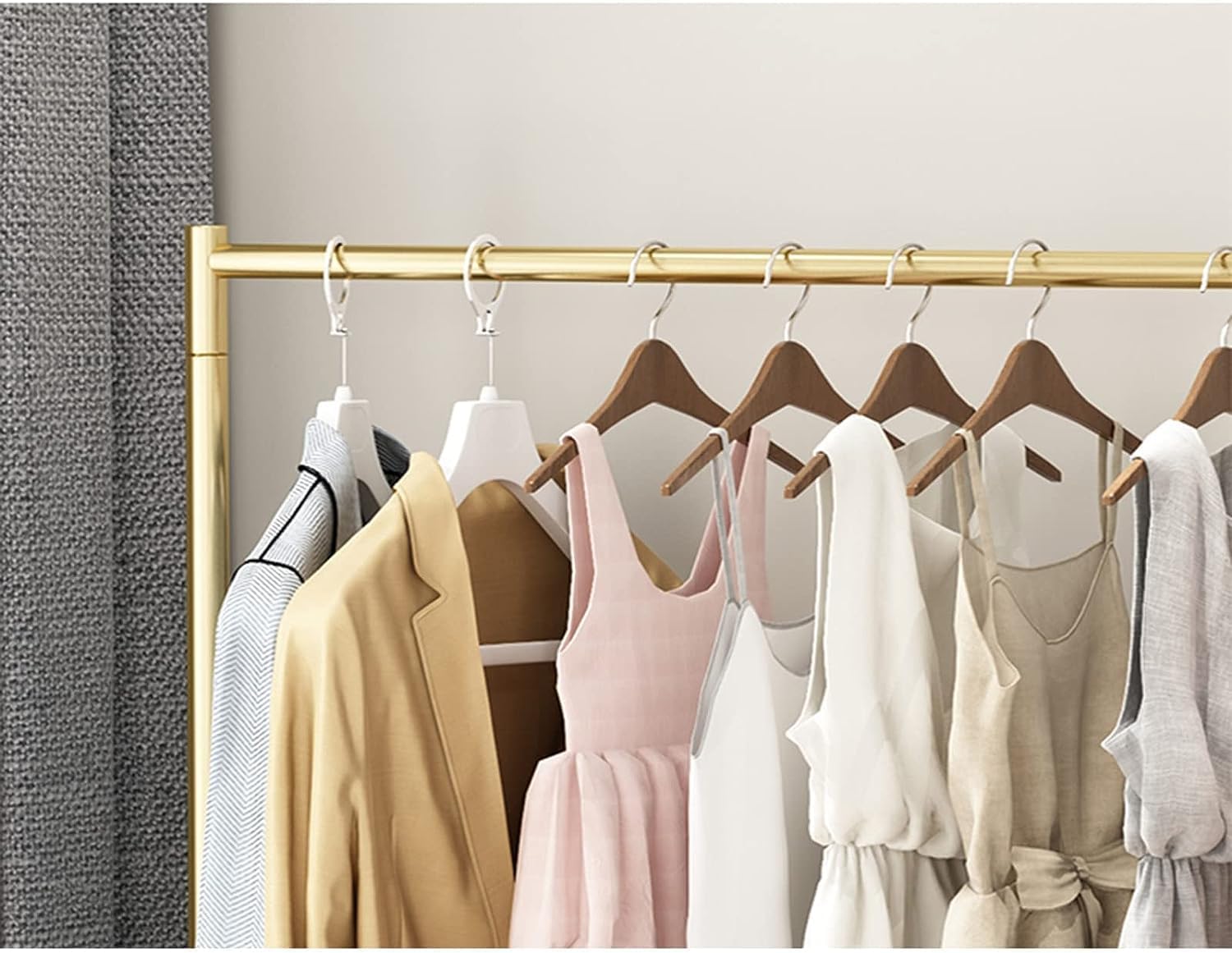 Heavy-Duty Multifunctional Clothing Rack with Wheels & Shelves, Gold Metal Garment Rack for Hanging Clothes, Large Capacity, 100x40x155CM, Perfect for Home & Retail Use