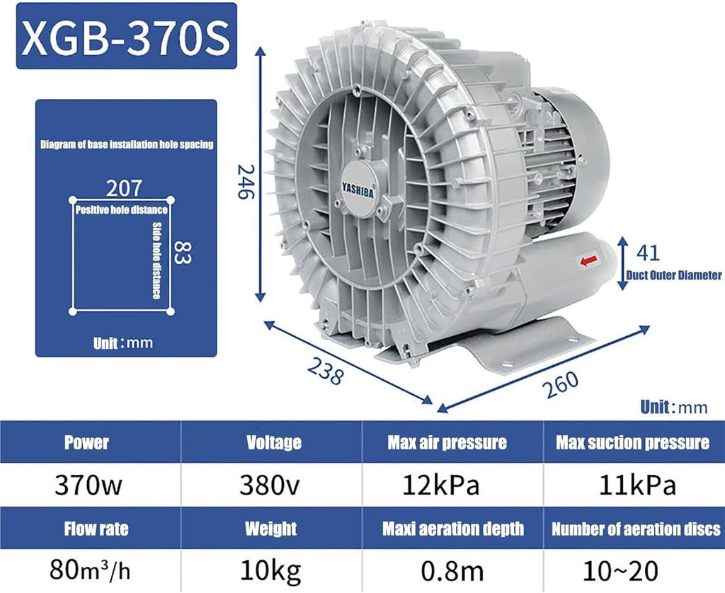High-Pressure Vortex Ring Blower 480V 370W Three-Phase Regenerative Blower for Industrial Applications, Textile Production & Fish Pond Aeration Solutions