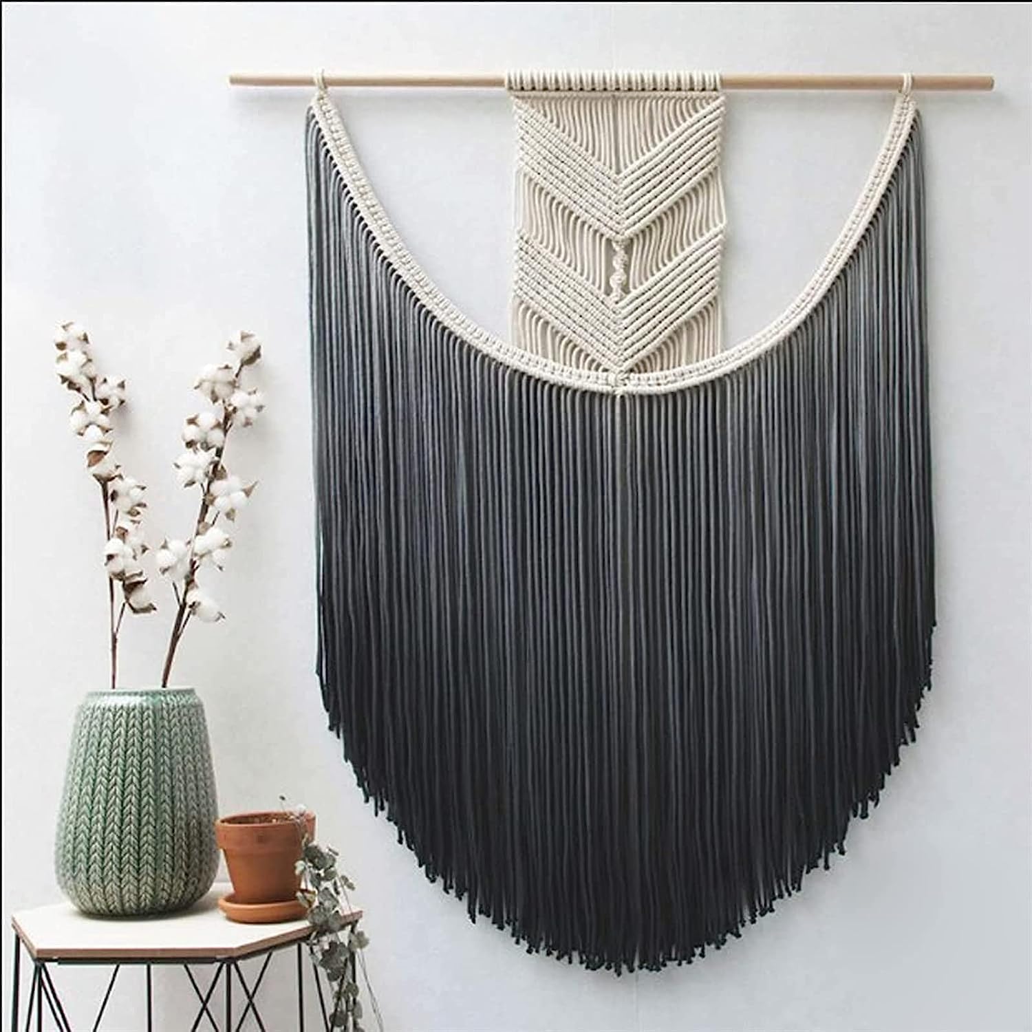 Modern Wall Decor Woven,Wall Hanging Art Tapestry, Macrame Wall Hanging Woven Macrame Tassel Boho Wall Decor for Bedroom Tapestry Handmade Bohemian Wall Art Home Ornament (Gray)