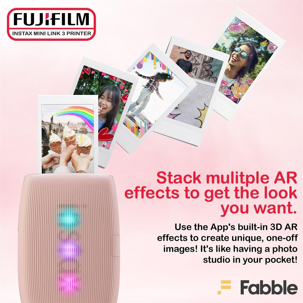 Fujifilm Instax Mini Link 3 Smartphone Printer – Rose Pink Bundle with a Protective Case, Twin Pack Instant Film (20 Sheets), Hanging Photo Frames, and Premium Microfiber Cleaning Cloth