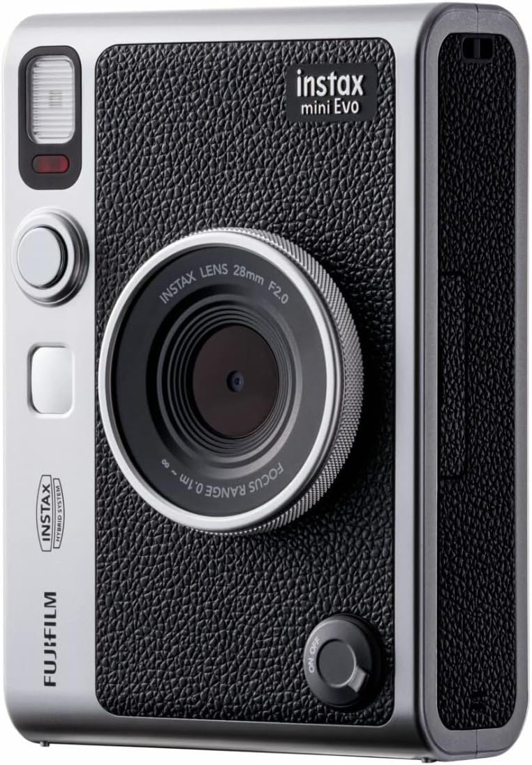 Fujifilm Instax Mini EVO Hybrid Digital/Instant Film Camera with Instax Mini Twin Film Pack (20 Exp) + Photo Box, Frames and Postcard Set Bundle