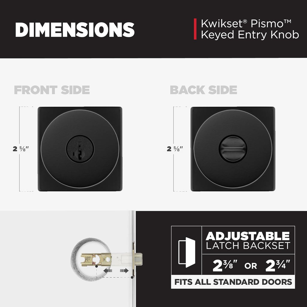 Kwikset Matte Black Keyed Entry Door Knob | SmartKey Security | Square Rose | Microban Protection | For Exterior Doors | Pack of 12