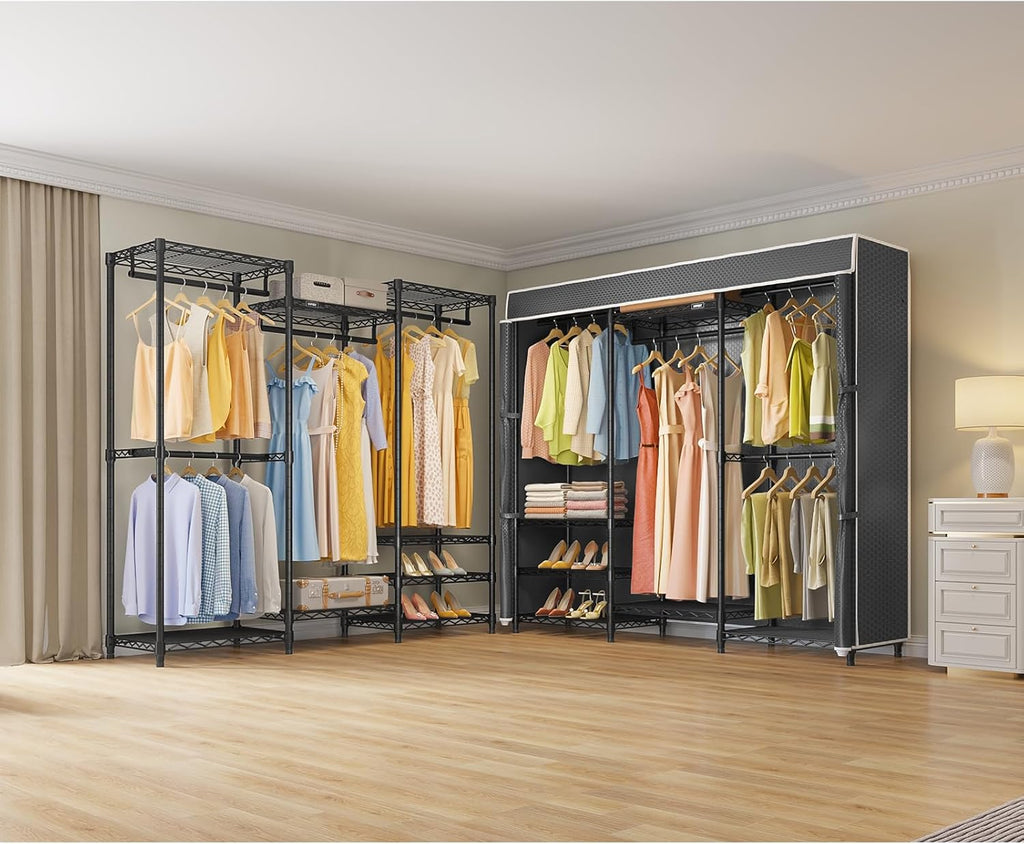 VIPEK V5C Medium Covered Clothes Rack Heavy Duty Portable Closet Wardrobe, Freestanding Black Clothing with Upgraded Polyester Cover, Adjustable Custom, 56.7' Lx15.7 Wx76.4 H