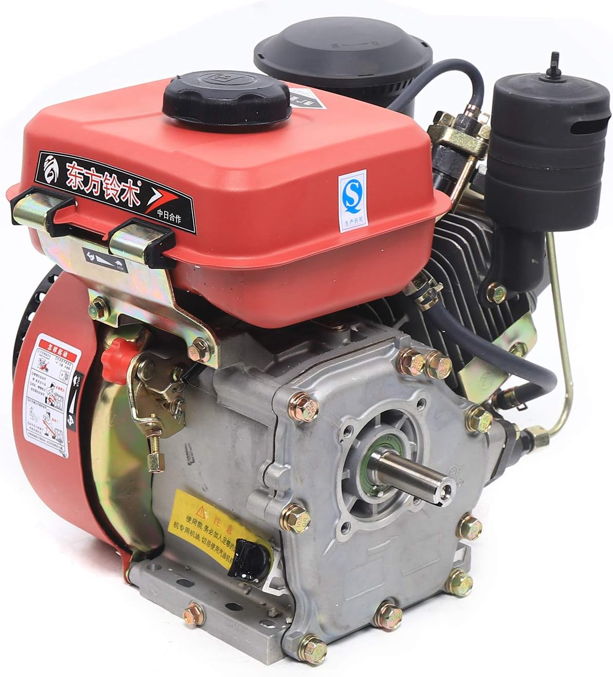 Diesel Engine 196CC 4 Stroke Single Cylinder Forced Air Cooling Horizontal Axis Engine Recoil Hand Start 53mm Shaft Length 3000RPM 2.2KW (Red)