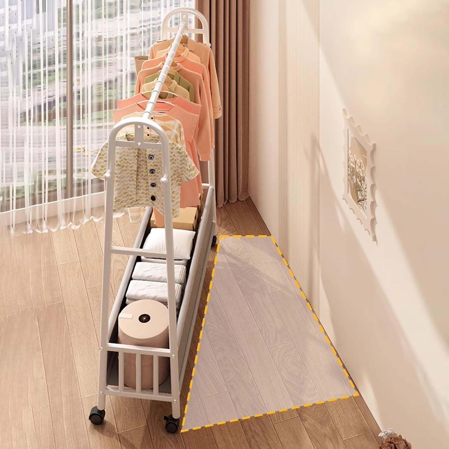 Rolling Clothes Rack with Storage Shelf, Heavy-Duty Metal Garment Rack with Wheels, Freestanding Clothing Organizer for Hanging Shirts, Pants, Dresses, Coats & Bags