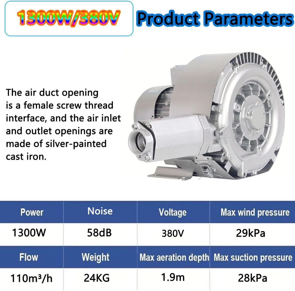 High Pressure Air Blower,Regenerative,380v,High-Pressure Vortex Ring,Industrial Extractor Fans,Commercial Fan(1300W/380V)