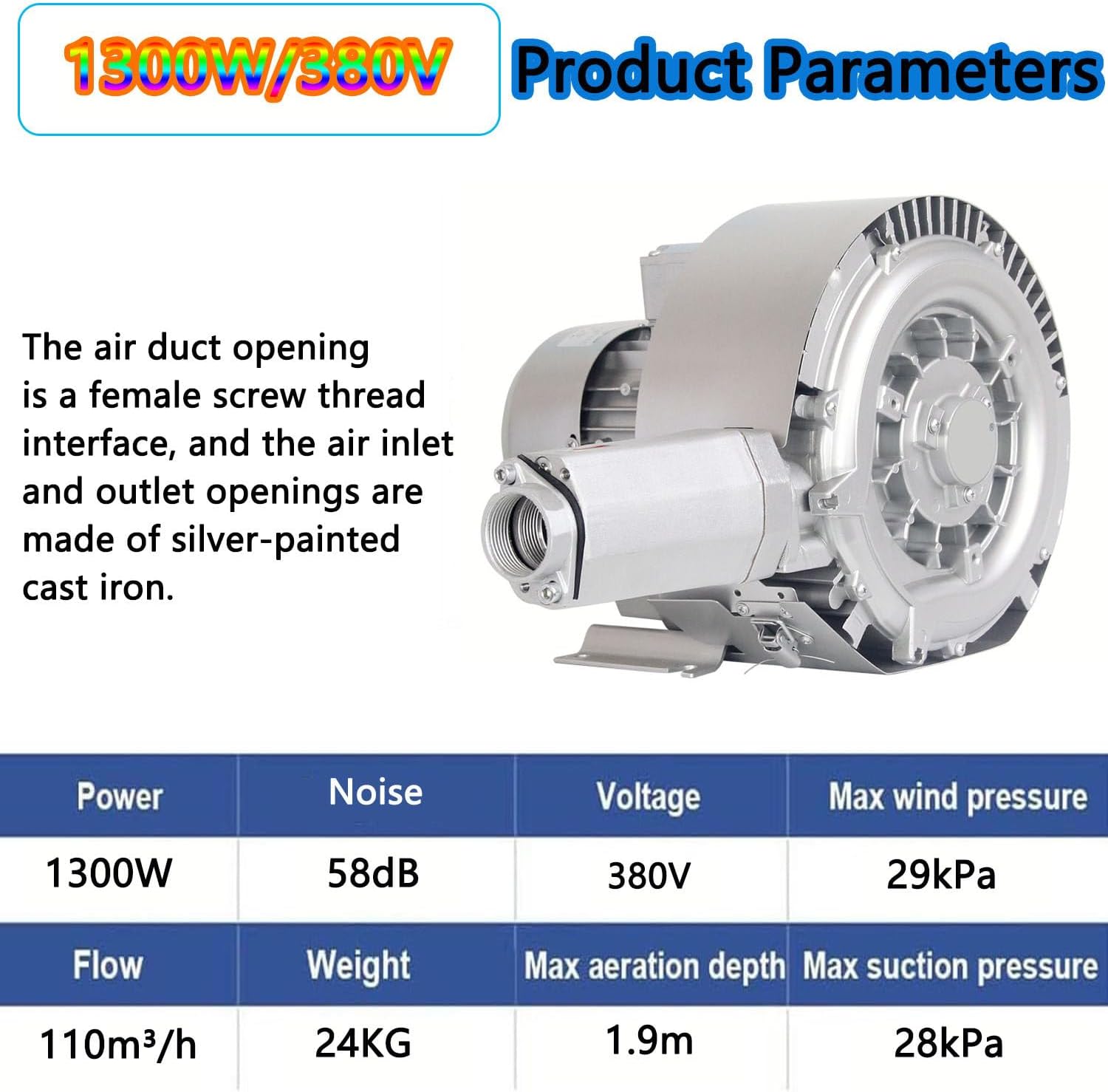 High Pressure Air Blower,Regenerative,380v,High-Pressure Vortex Ring,Industrial Extractor Fans,Commercial Fan(1300W/380V)