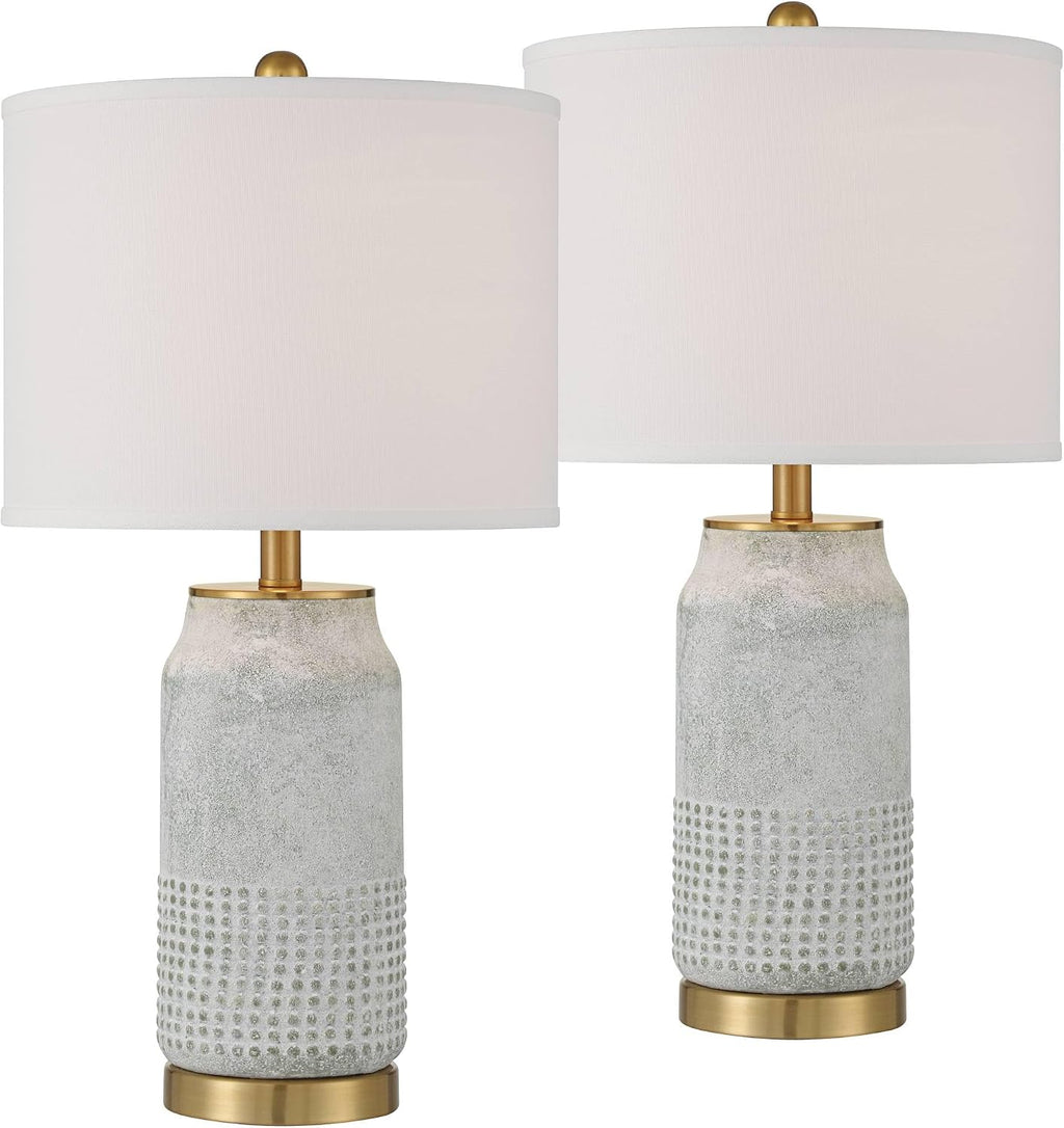 360 Lighting Holly 24 3/4' High Modern 3-Way Table Lamps Set of 2 Gold and Gray Finish Ceramic Fabric White Shade Living Room Bedroom Bedside Nightstand House Office Home Reading Kitchen Entryway