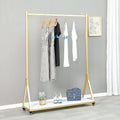 Modern Simple Heavy Duty Metal and Wood Rolling Clothing Garment Rack with Wheel,Creative Commercial Wedding Dress Display Shelf,Floor-Standing Clothes Hangers (Gold with Wood, 47.2' L)