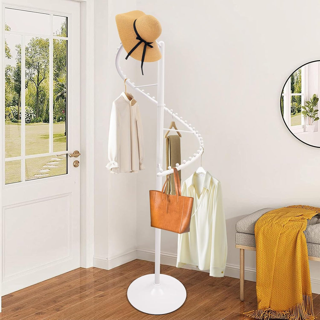Rotating Clothing Rack 360° Spiral Clothing Rack Floor Standing Spiral Rotating Garment Racks Retail Clothes Display Stand for Bedrooms, Laundry Rooms, Retail Stores (5.91ft, White)