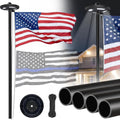 12 Gauge Extra Thick 20FT Black Flag Pole Kit with Solar Light in Ground | 12 Gauge Extra Thick Aluminum Flagpole with 3x5 TearProof Embroidered American Flag and 126 LED Light