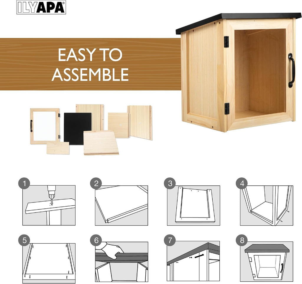 Ilyapa Outdoor Library Book Box - Free Literature Exchange Kit for Outside - Little Wood Cabinet for Sharing Books and Arts - Boox Exchange Box 13x11x16 Inch