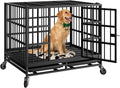 37 Inch Heavy Duty Dog Crate with Wheels,Indestructible Escape-Proof Dog Kennel with Locking Latch and Double Door,Extra Large XL XXL Crate Indoor for Large and Medium Dog with Removable Tray