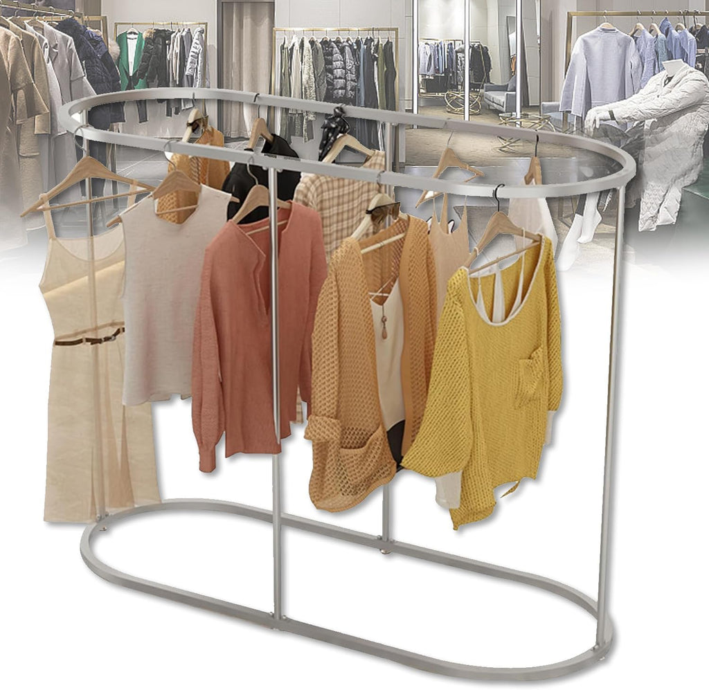 Floor Standing Clothes Hanging Rack, Commercial Round Clothes Rack, Freestanding Hanger Organizer, lothes Boutique Display Racks Display Racks for Hanging Clothes,Silver