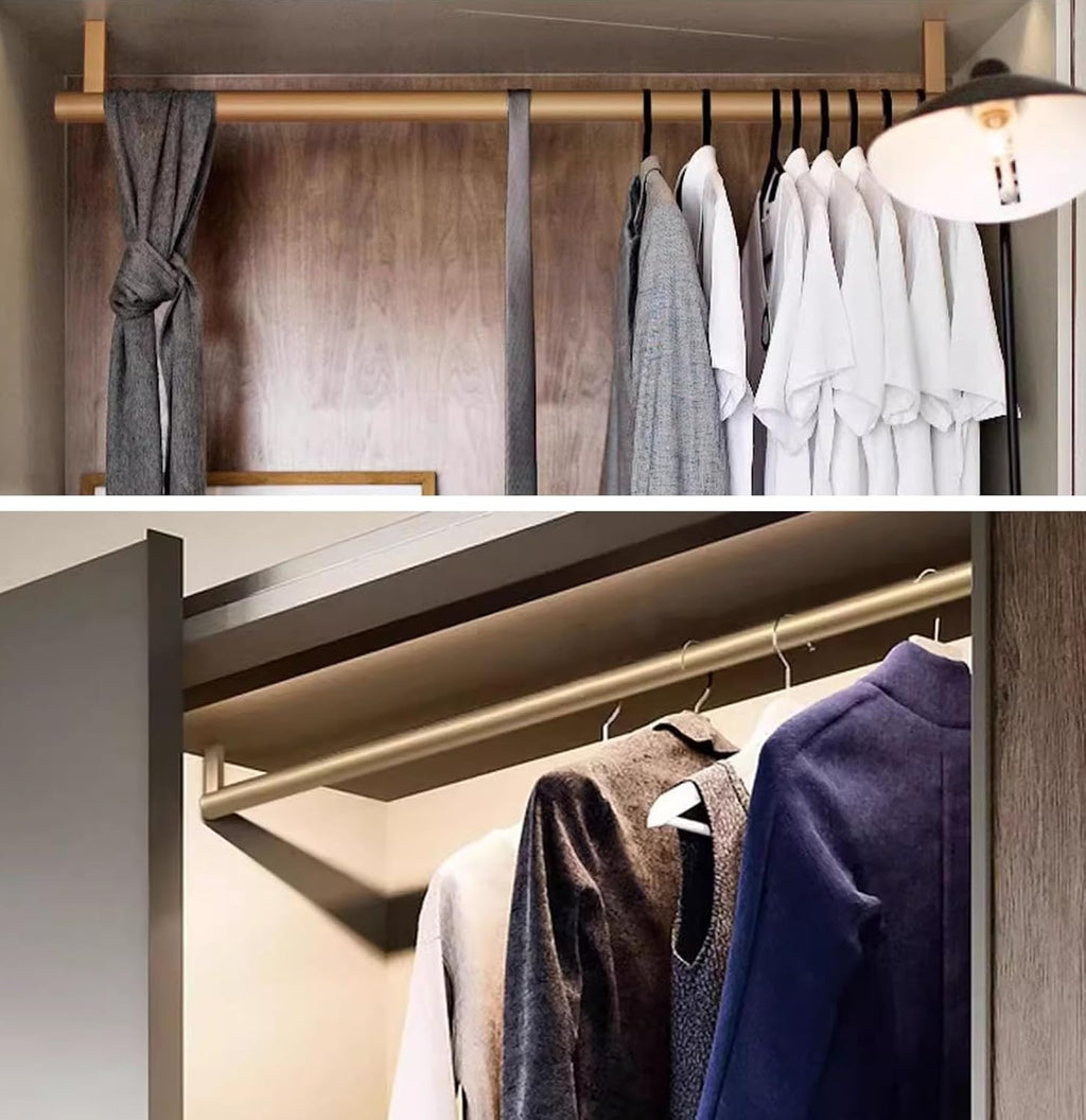 Closet Rod Brushed Gold Clothes Rod Support Pole, Ceiling/Wall Mount Closet Garment Racks, Cuttable Round Tube Hanger Rail for Clothing Store, Cloakrooms(92cm (36 in))