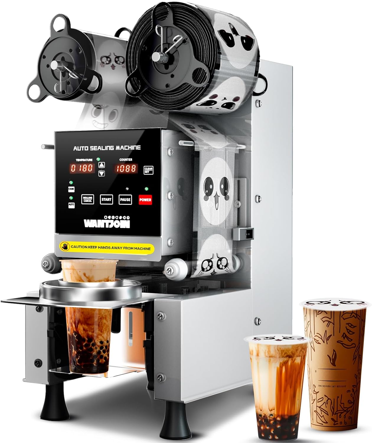 WantJoin Cup Sealer Machine - Full Automatic Cup Sealing Machine 90/95mm Caliber Electric Boba Sealing Machine Seals 500-600 Cups/H Digital Control Panel Cup Sealer for Bubble Milk Tea Coffee Shop