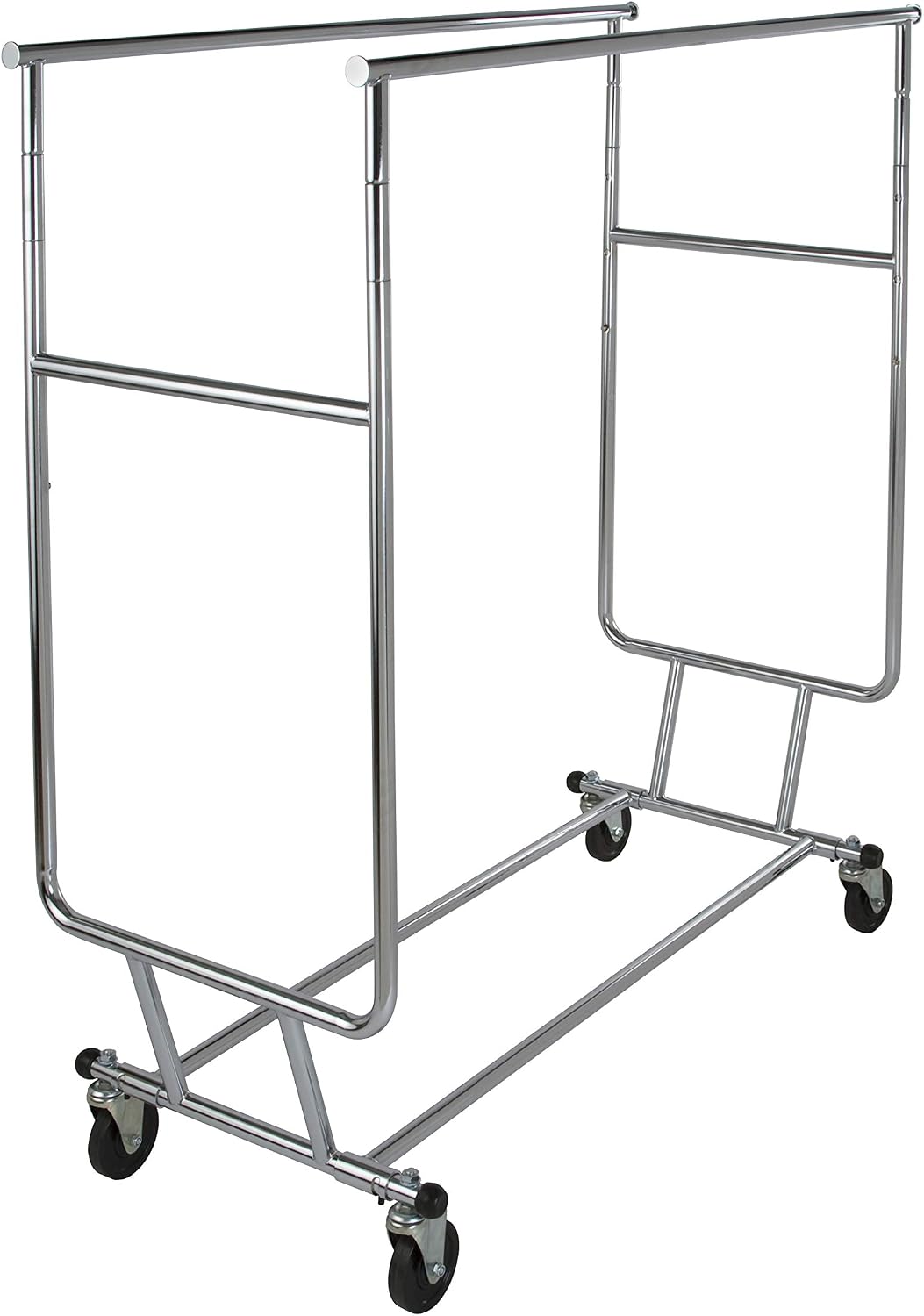 Econoco Double Arm Garment Rack, 55 Inch High x 48 Inch Wide Clothing Display Rack, Heavy Duty Commercial Grade, Chrome