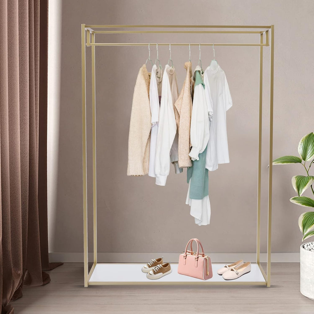 TFCFL Heavy Duty Metal Garment Rack Freestanding Clothes Rack Wedding Dress Display Stand Floor-Standing Clothing Rack with Bottom Storage Shelf