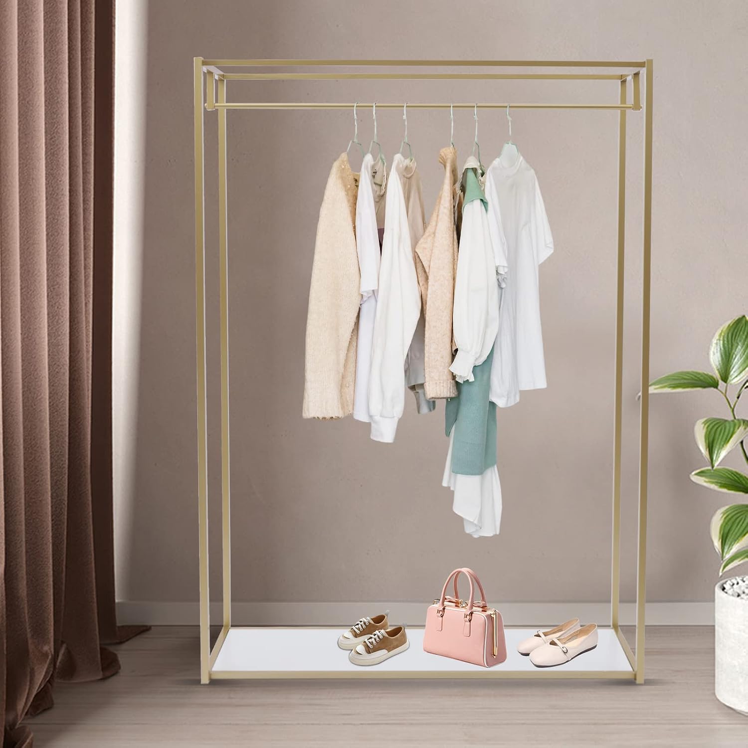 TFCFL Heavy Duty Metal Garment Rack Freestanding Clothes Rack Wedding Dress Display Stand Floor-Standing Clothing Rack with Bottom Storage Shelf