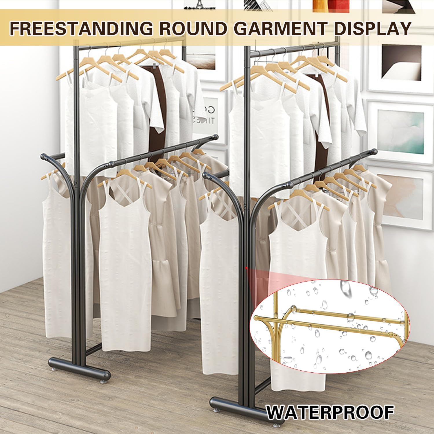 Heavy Duty Metal Garment Rack, Floor Standing Retail Display Racks, Portable Coats Shirt Rack, Commercial Laundry Room Clothing Display Rack for Hanging Clothes,Gold,100CM