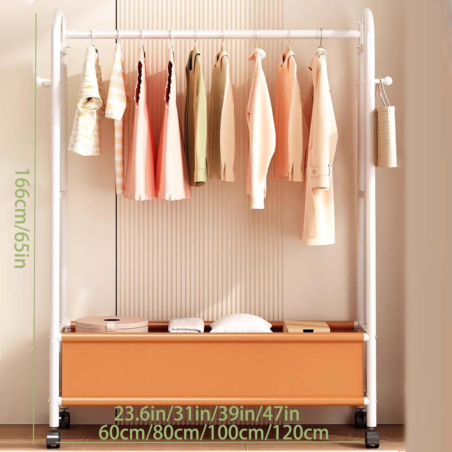 Rolling Clothes Rack with Storage Shelf, Heavy-Duty Metal Garment Rack with Wheels, Freestanding Clothing Organizer for Hanging Shirts, Pants, Dresses, Coats & Bags