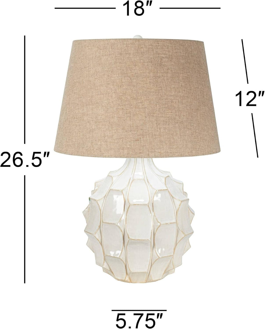 Possini Euro Design Cosgrove Country Cottage Table Lamps 26 1/2' Tall Set of 2 White Glazed Textured Ceramic Brown Linen Drum Shade for Bedroom Family Room Bedside Nightstand House Home Office