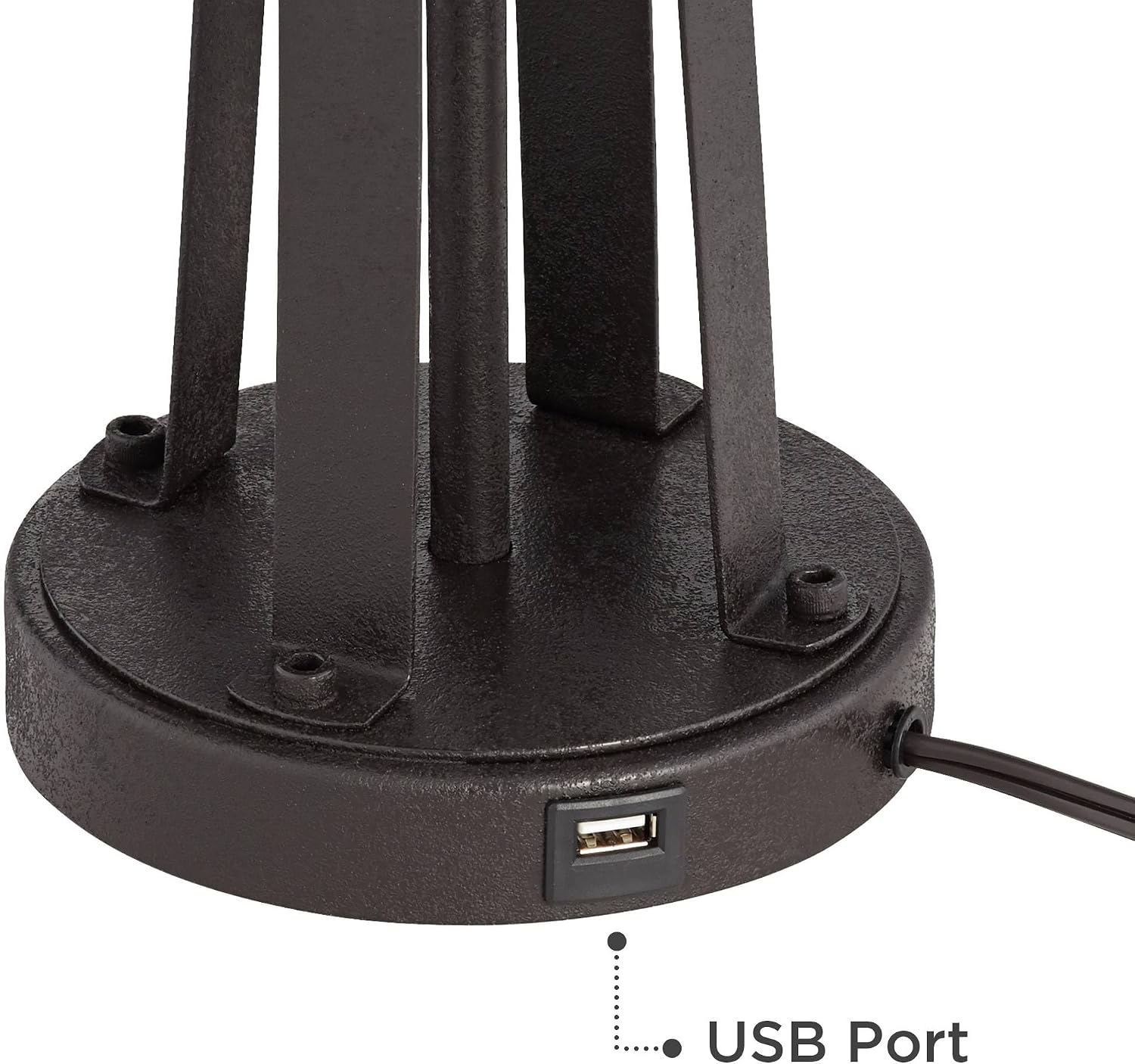 Possini Euro Design Susan Modern Industrial Table Lamps 25.5' High Set of 2 with USB Charging Port Dark Bronze Metal Black Faux Silk Drum Shade for Living Room Bedroom House Bedside Nightstand