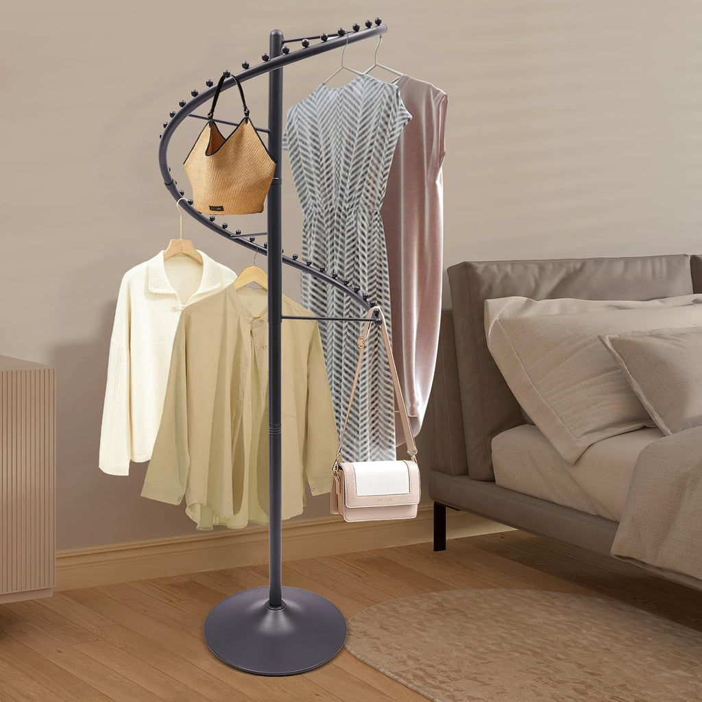 Rotating Clothing Rack 360° Spiral Clothing Rack Floor Standing Spiral Rotating Garment Racks Retail Clothes Display Stand for Bedrooms, Laundry Rooms, Retail Stores (5.91ft, Black)