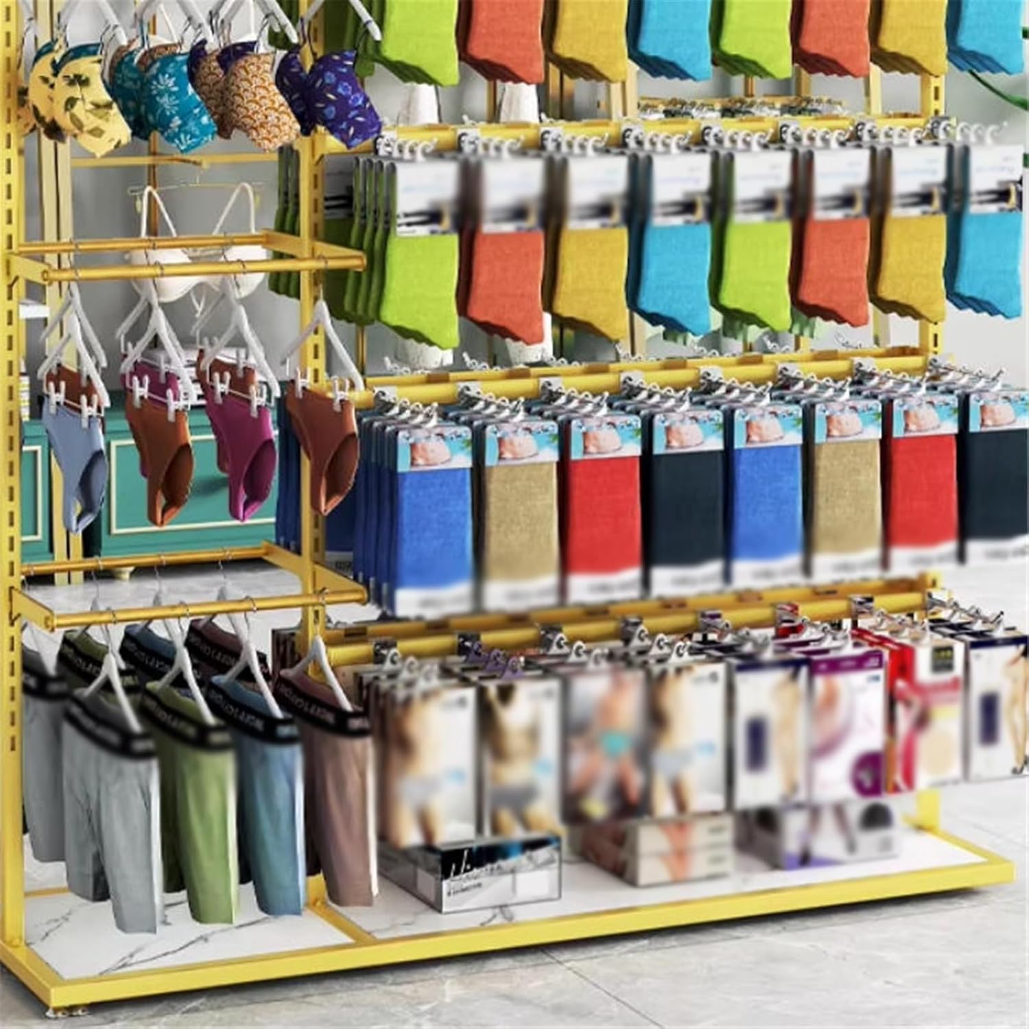 Retail Displays & Racks Clothing Store Underwear Shelf, Floor Standing Multi-layer Adjustable, Various Types of Socks, Boxed, Island Rack for Hanging Clothes(White)