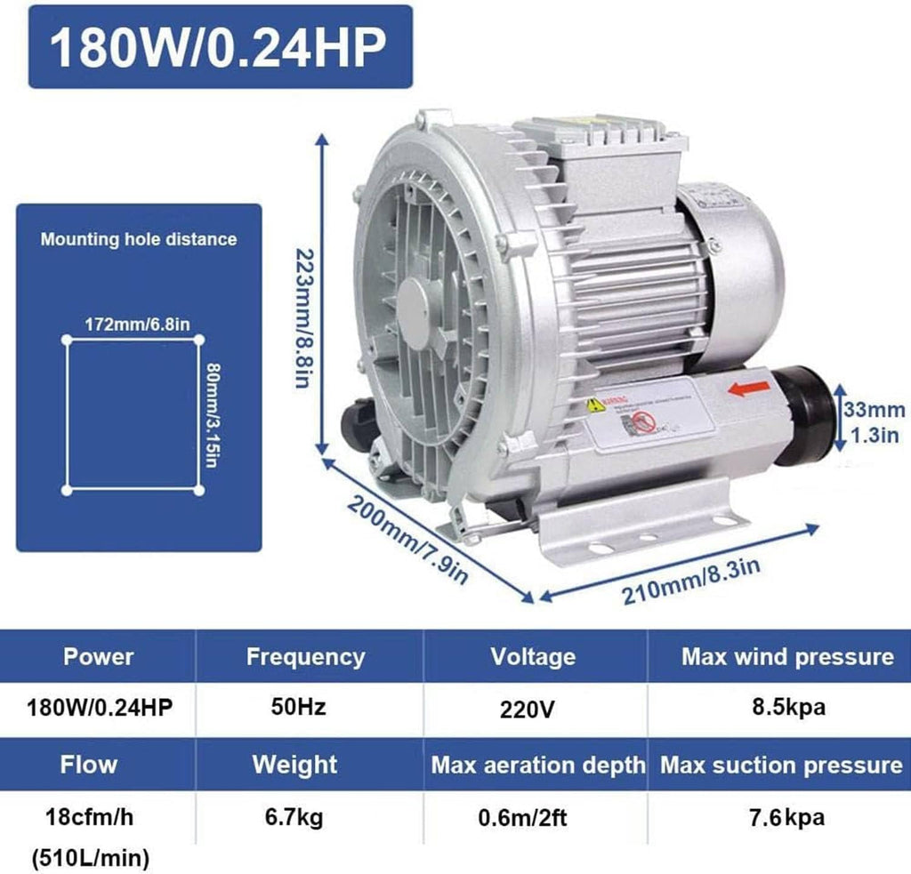 Regenerative Blower for Aquarium Hydroponics Pond Septic Tank Aerators, High Power 110V Electric Air Pump, Efficient Aeration Solution