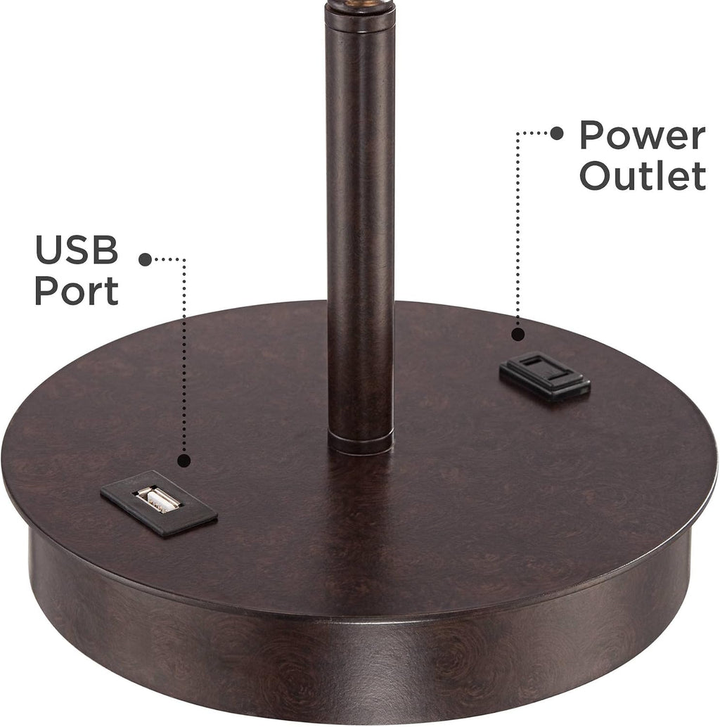 360 Lighting Nikola Modern Accent Table Lamps 23.5' High Set of 2 with Hotel Style USB and AC Power Outlet in Base Bronze Slim Fabric Drum Shade for Living Room Desk Bedroom House Bedside