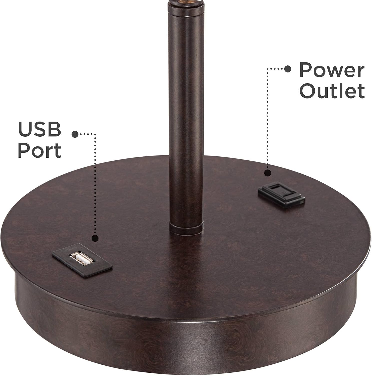 360 Lighting Nikola Modern Accent Table Lamps 23.5' High Set of 2 with Hotel Style USB and AC Power Outlet in Base Bronze Slim Fabric Drum Shade for Living Room Desk Bedroom House Bedside