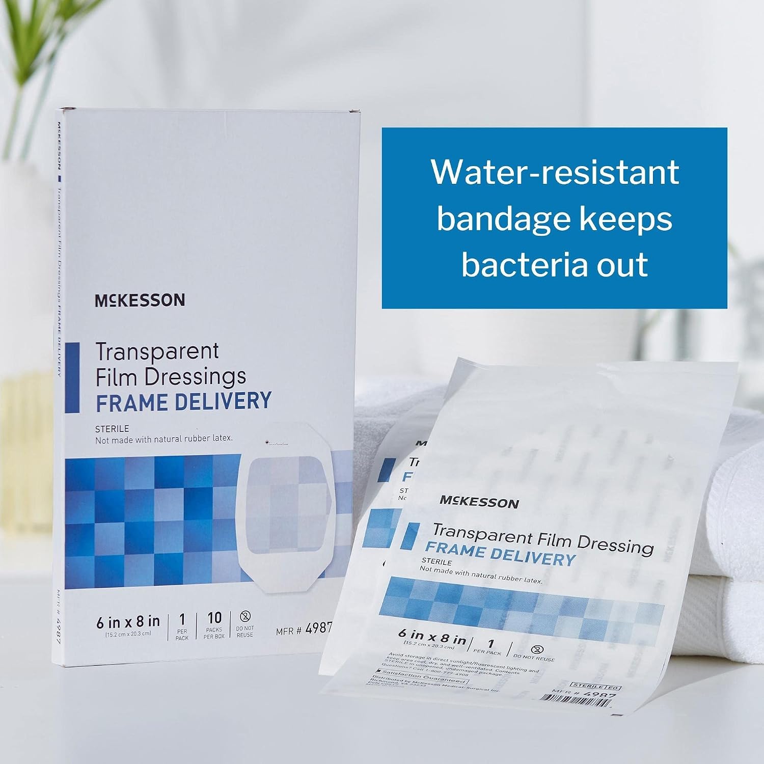 McKesson Transparent Film Dressing, Sterile, Frame Delivery, 6 in x 8 in, 10 Count, 8 Packs, 80 Total