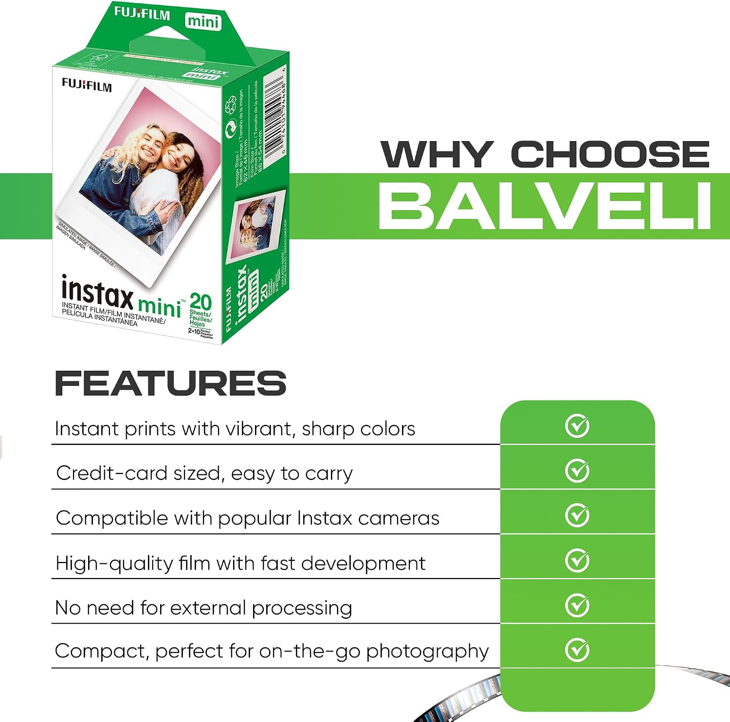 Fujifilm Instax Mini Film ISO 800, Six Twin Packs 120 EXP Total Compatible with Instax Mini Evo, 12, 11, 9 Models, Includes Balveli Premium Microfiber Cleaning Cloth