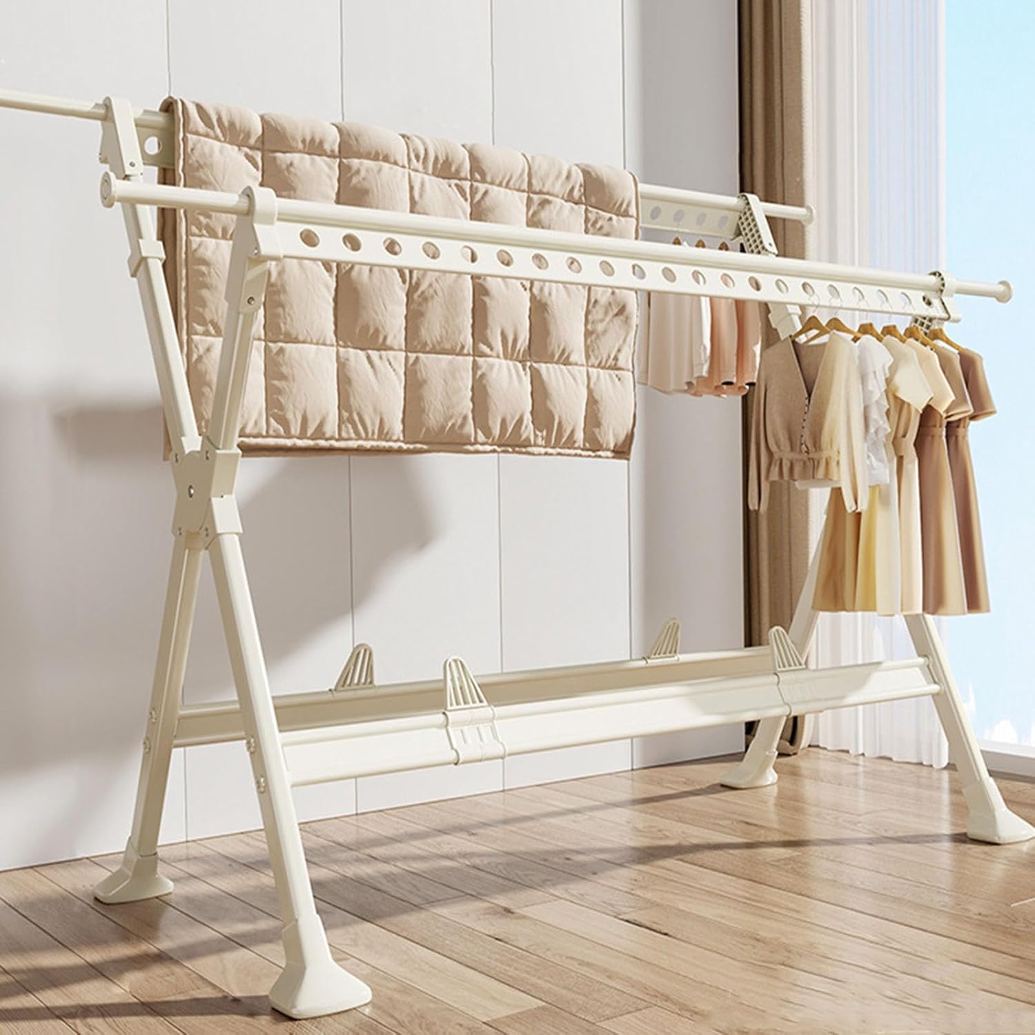 Foldable Portable Clothing Rack, Adjustable Laundry Drying Rack for Indoor and Outdoor Use, Ideal for Hanging Clothes and Shoes