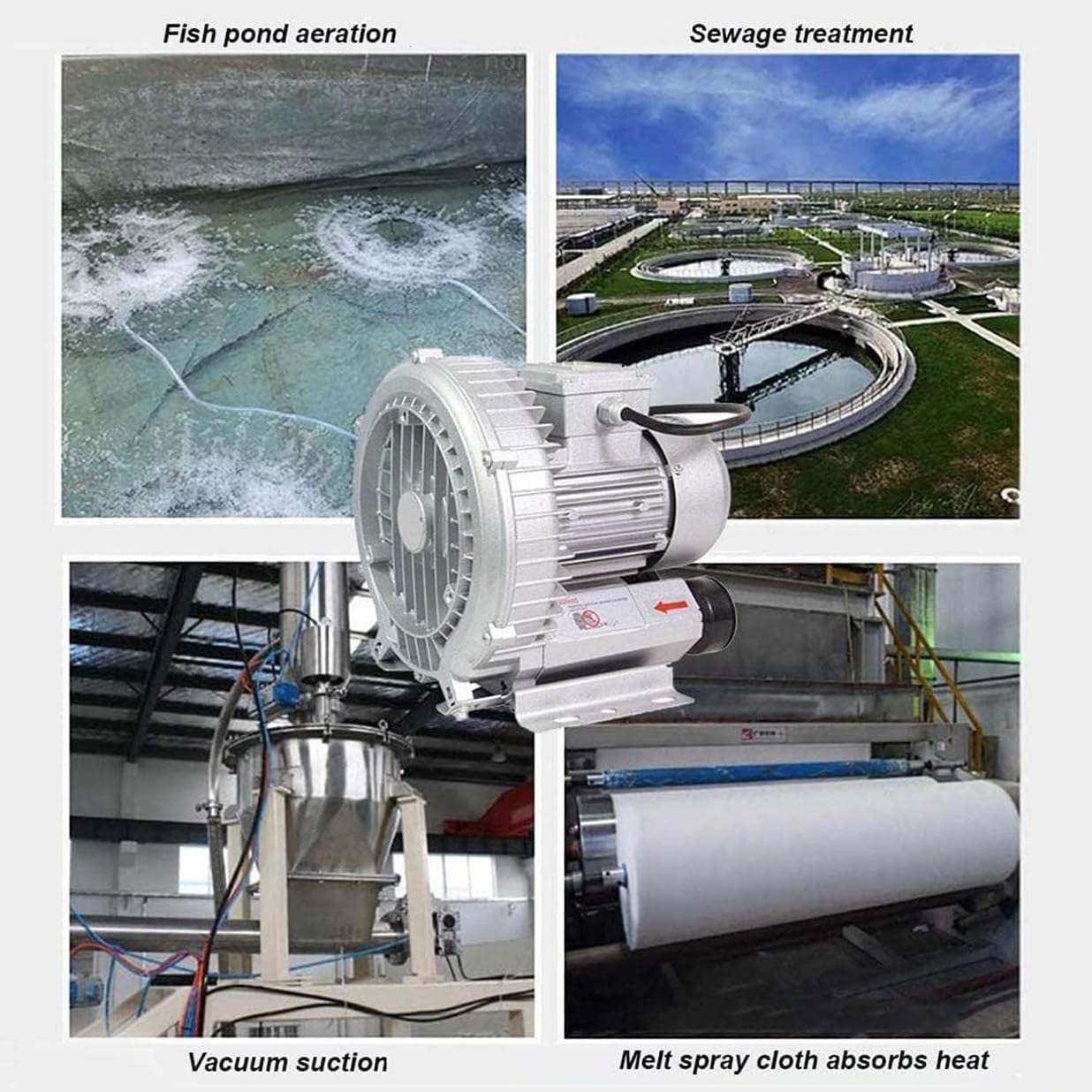 High-Pressure Vortex Blower, Regenerative Side Channel Blower for Air Blowing and Sewage Aeration, 1100W/1.48HP
