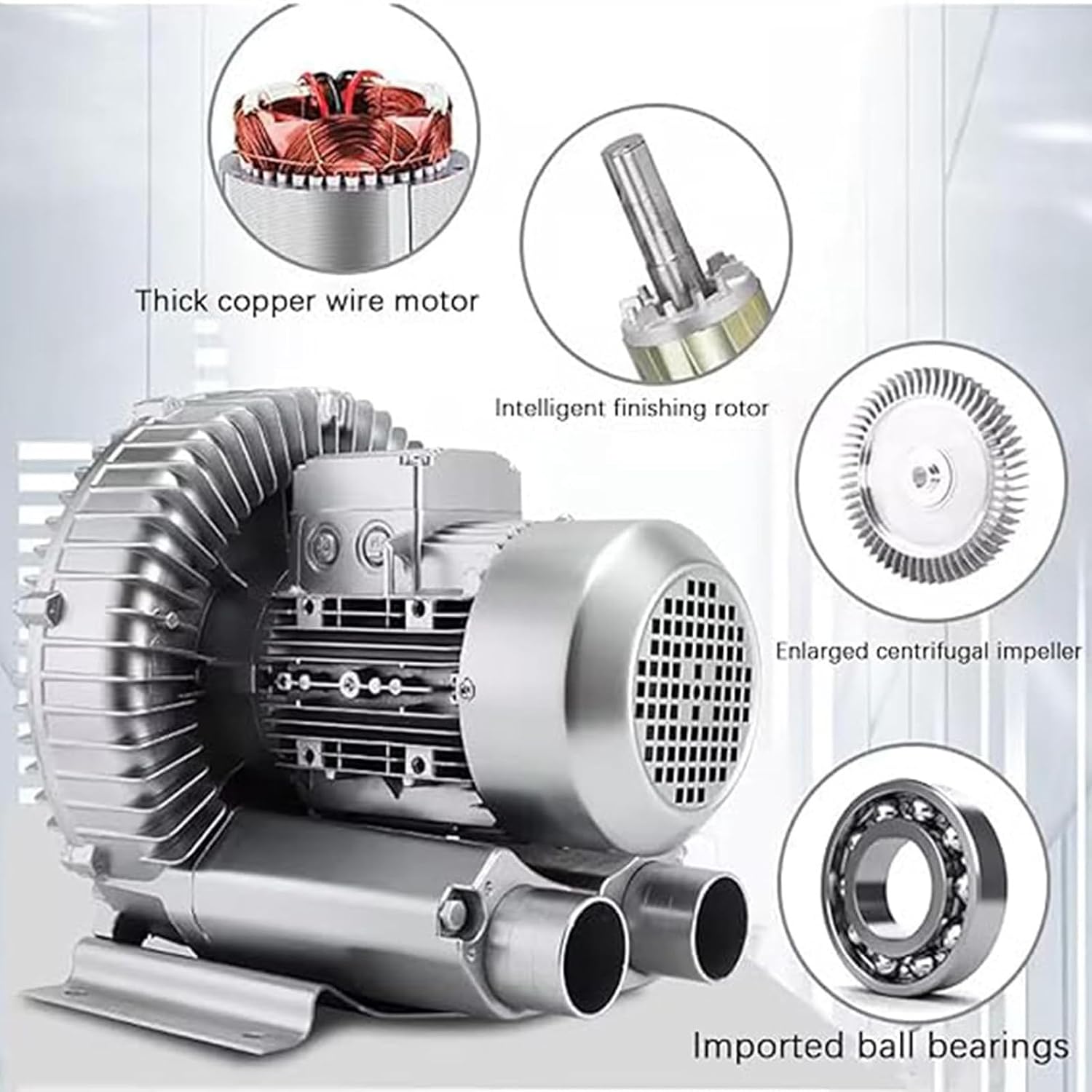 Regenerative Blower, 120W-1100W Single Phase, High-Pressure Vortex Ring Blower,Side Channel Blower,for Air Blowing Or Suction for Sewage Aeration Aquarium Fish Pond,120W/0.16HP